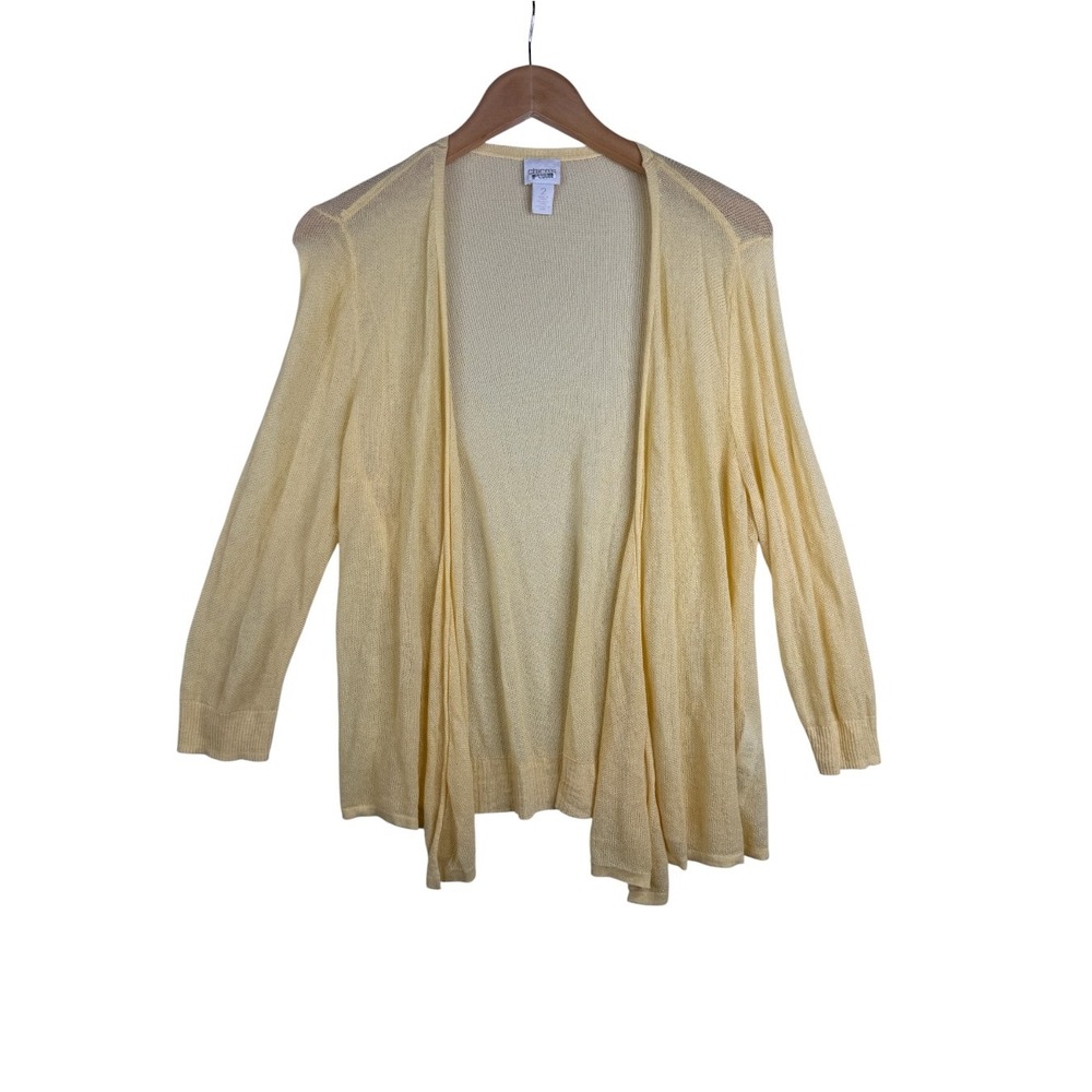 Chico's Open Knit Long Sleeve Open Cardigan size 2 (US size Large) Yellow